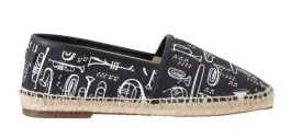 Black Trumpet Canvas Leather Espadrilles Shoes