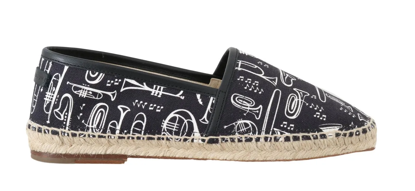 Black Trumpet Canvas Leather Espadrilles Shoes
