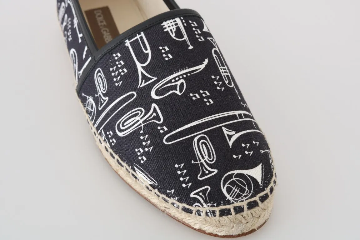 Black Trumpet Canvas Leather Espadrilles Shoes