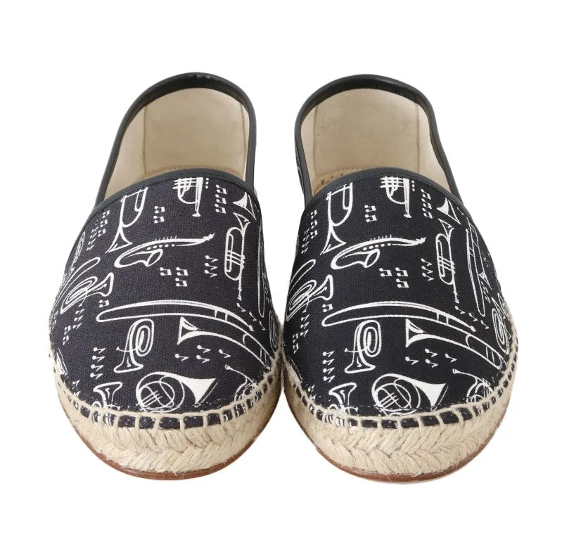 Black Trumpet Canvas Leather Espadrilles Shoes