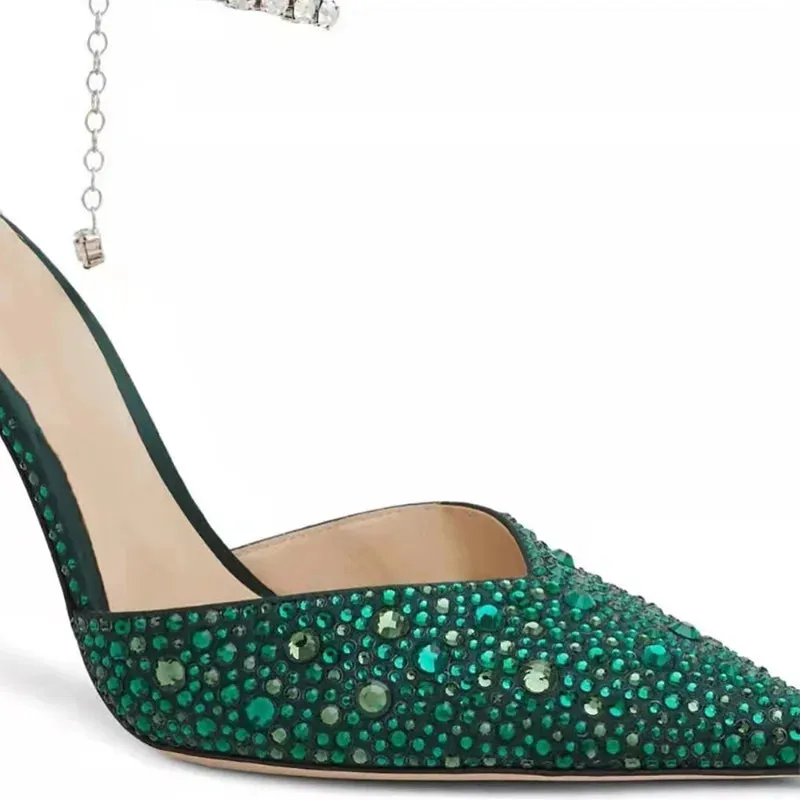 Green Rhinestones High Quality Design Women Shoes