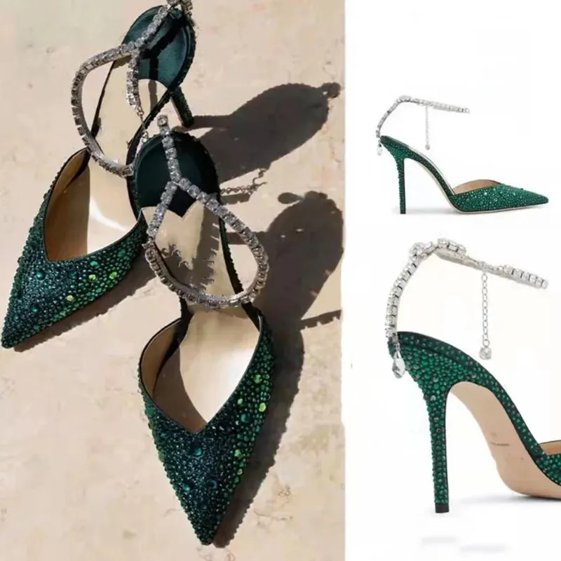 Green Rhinestones High Quality Design Women Shoes