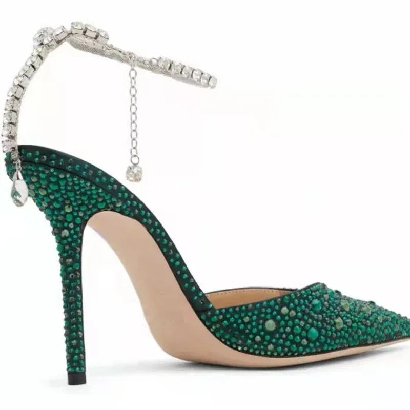 Green Rhinestones High Quality Design Women Shoes