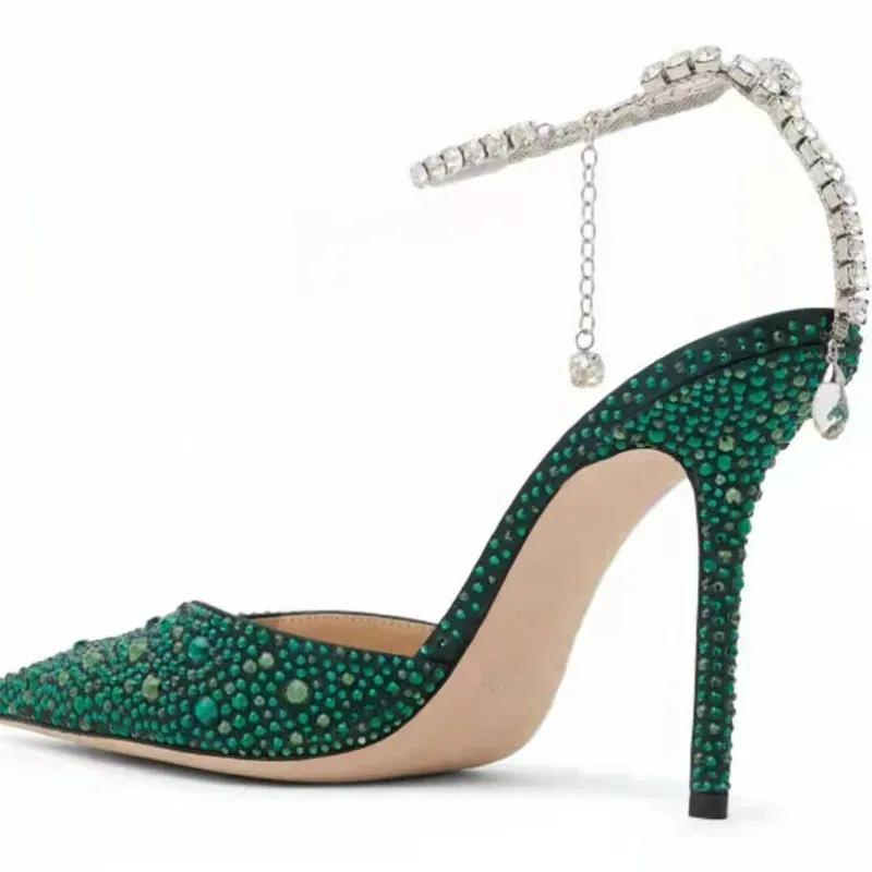 Green Rhinestones High Quality Design Women Shoes