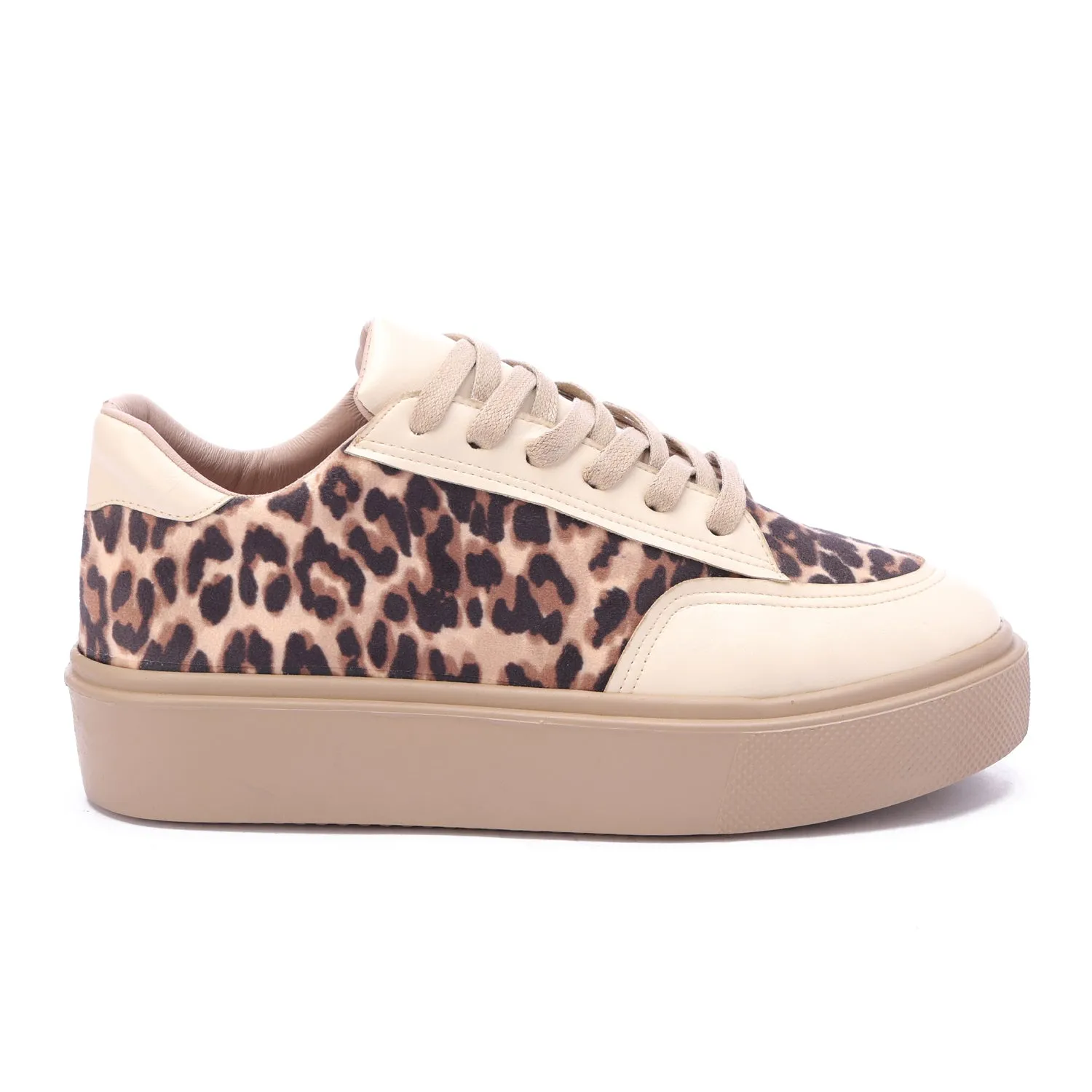 Leopard Fabric Leather Sole Sneaker-Beige