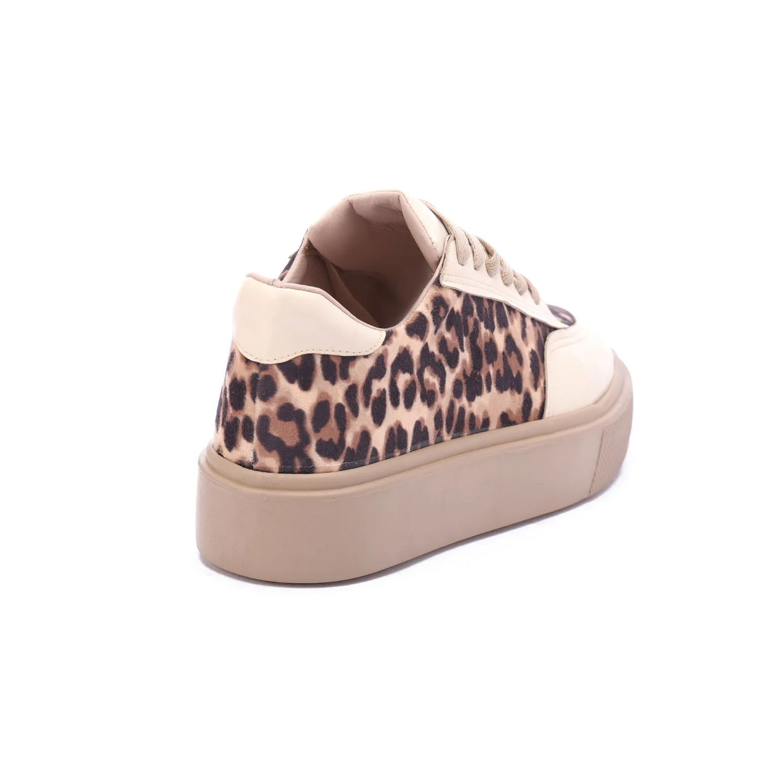 Leopard Fabric Leather Sole Sneaker-Beige