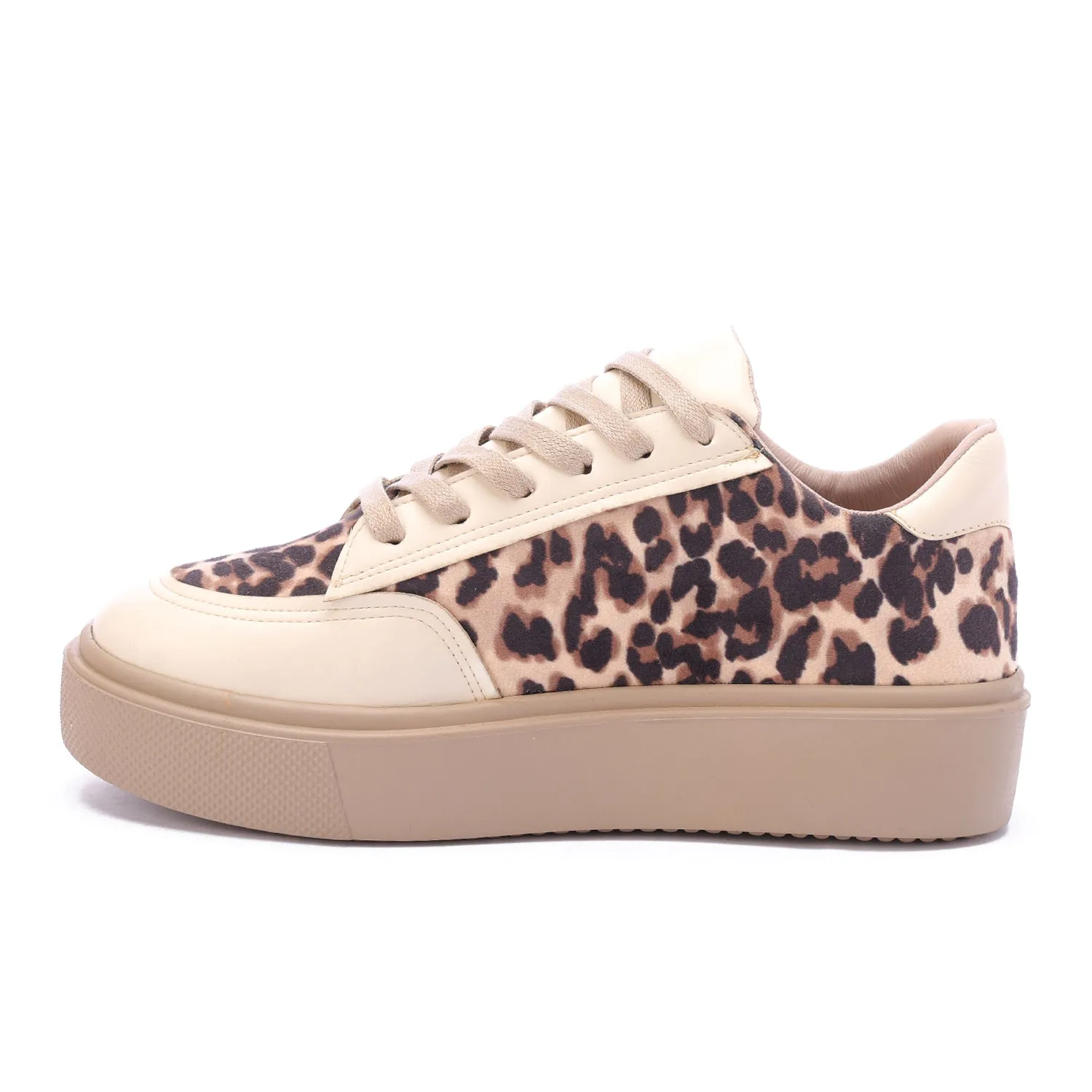 Leopard Fabric Leather Sole Sneaker-Beige
