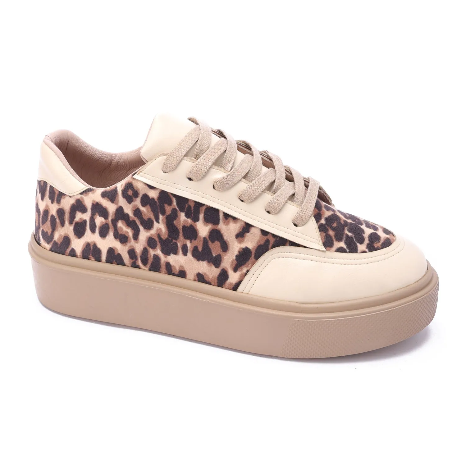 Leopard Fabric Leather Sole Sneaker-Beige