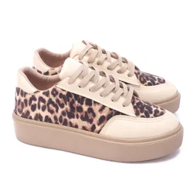 Leopard Fabric Leather Sole Sneaker-Beige