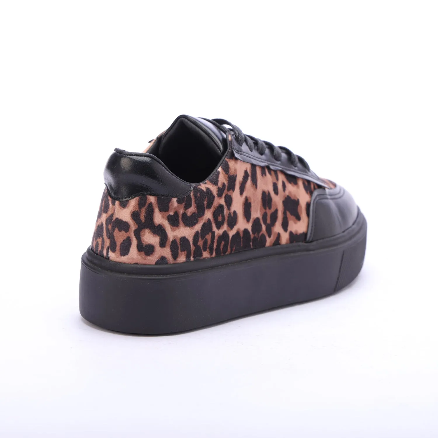Leopard Fabric Leather Sole Sneaker-Black