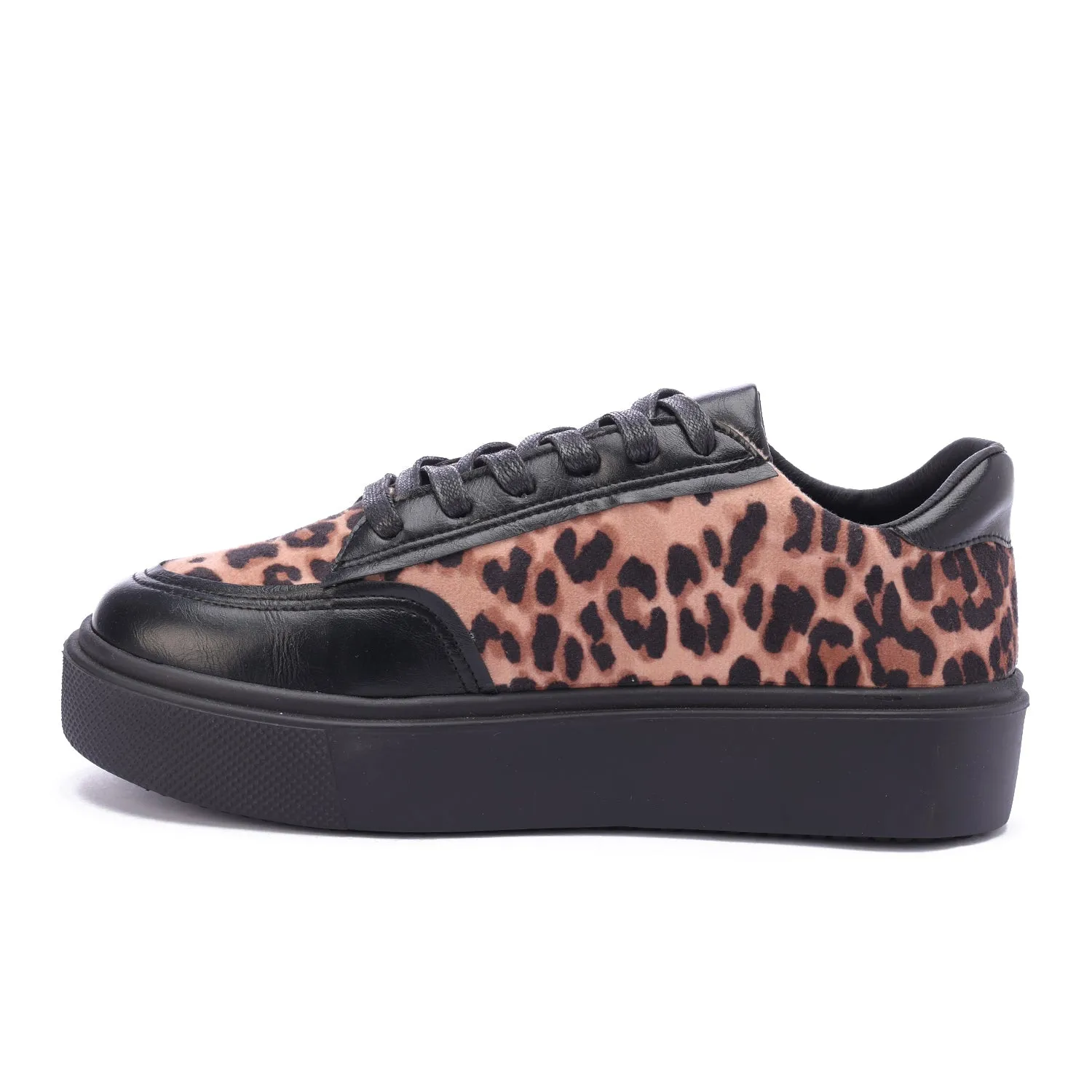 Leopard Fabric Leather Sole Sneaker-Black