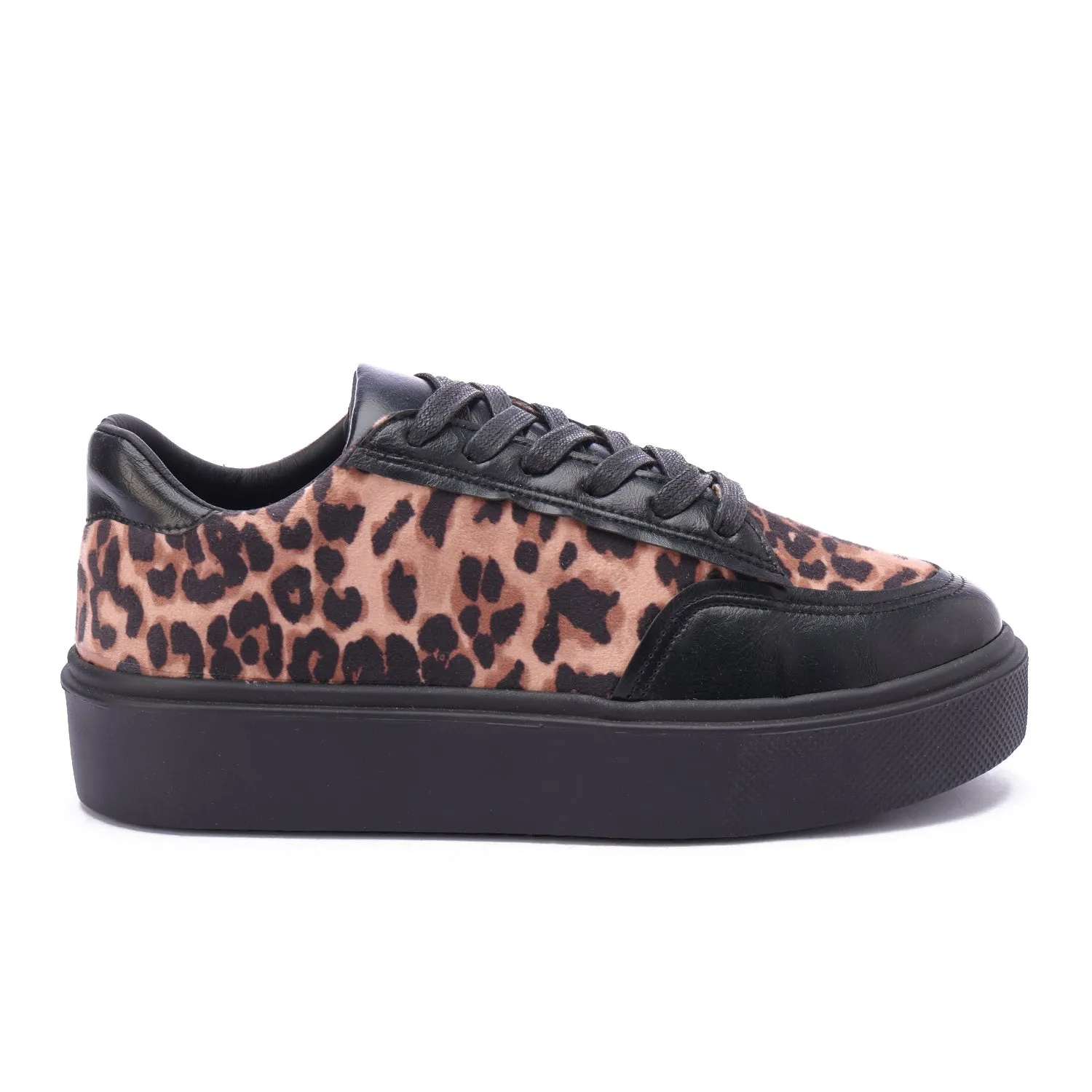Leopard Fabric Leather Sole Sneaker-Black