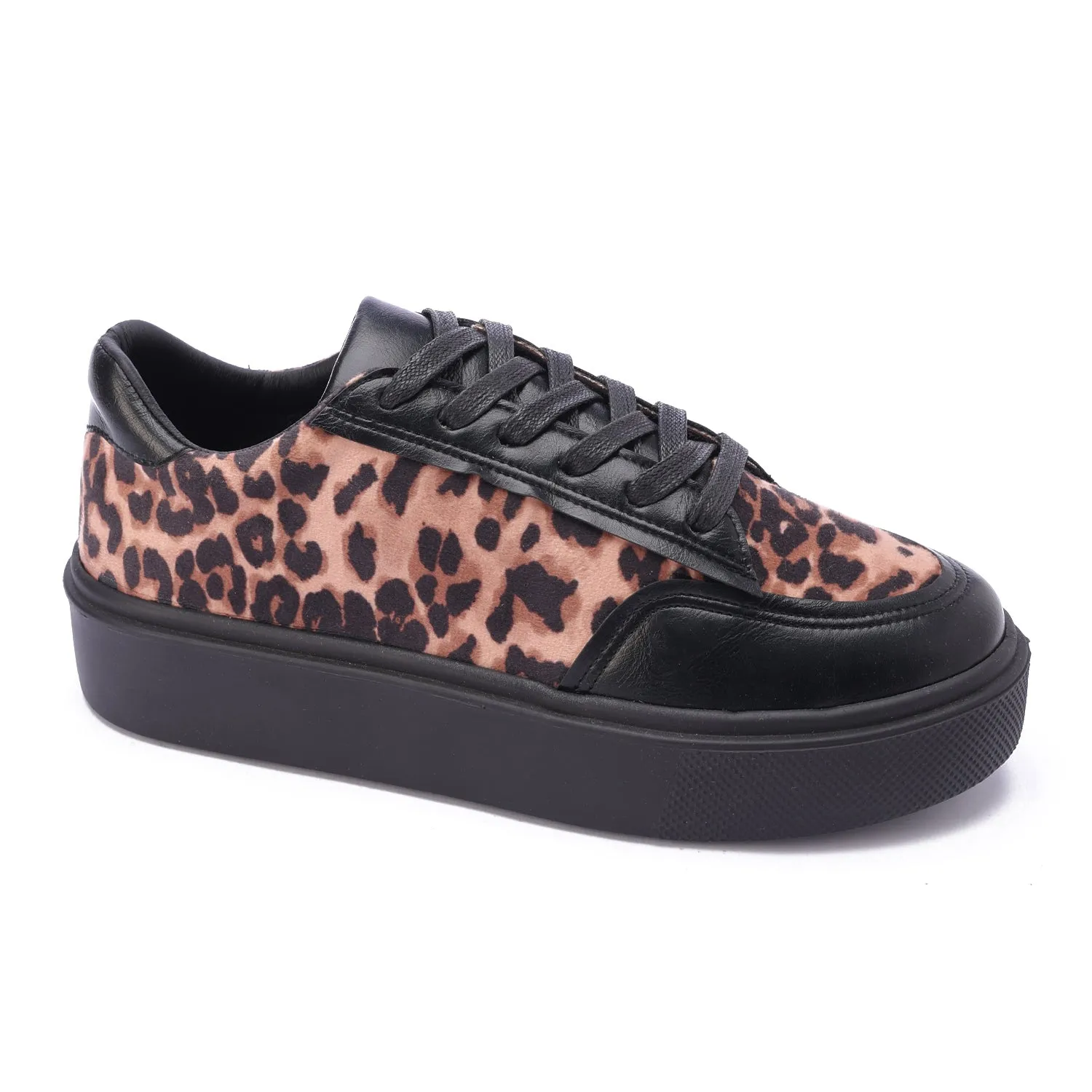 Leopard Fabric Leather Sole Sneaker-Black