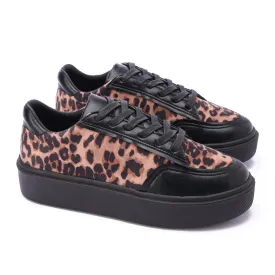 Leopard Fabric Leather Sole Sneaker-Black