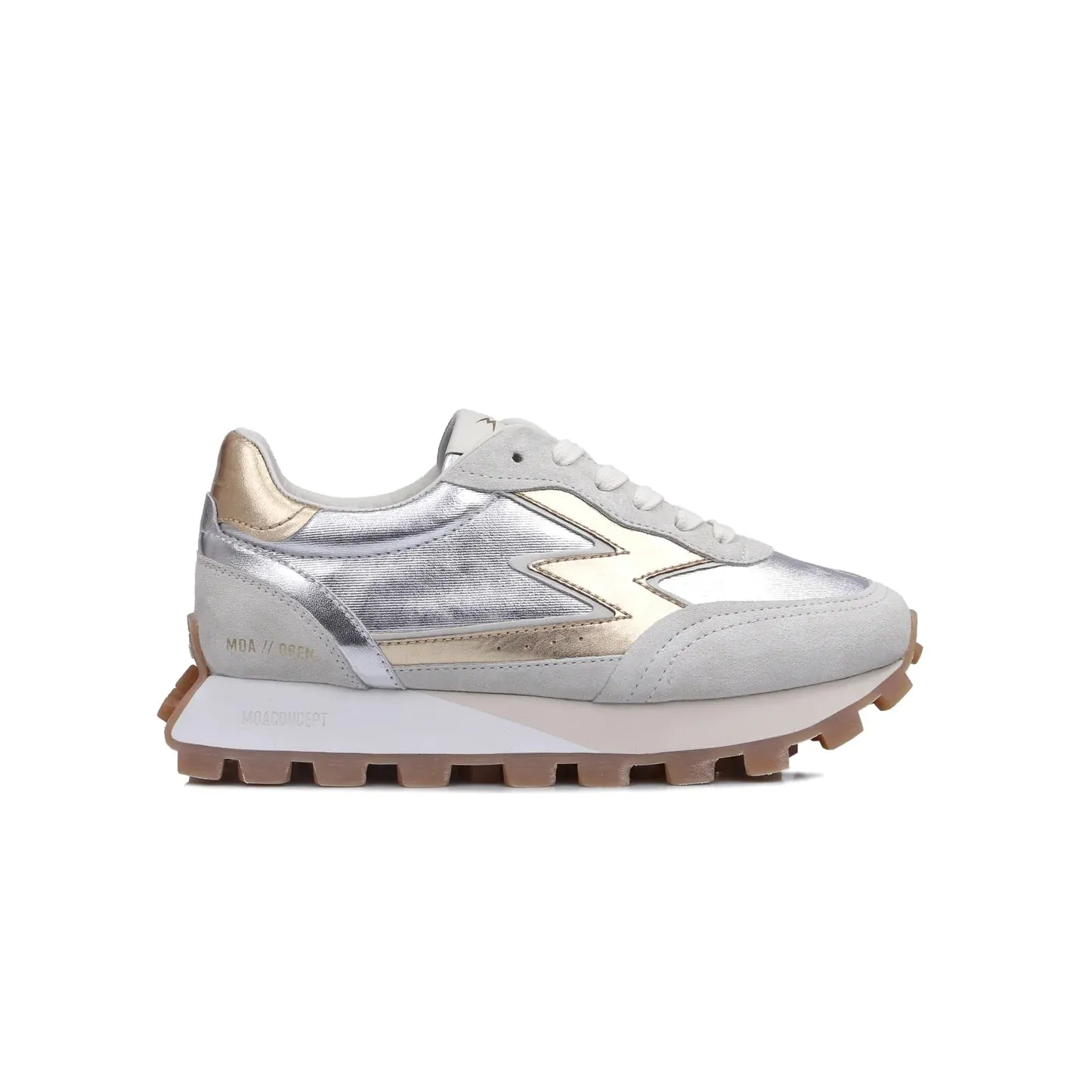 Moa Concept Sneakers running open i beige med slv og gull detaljer