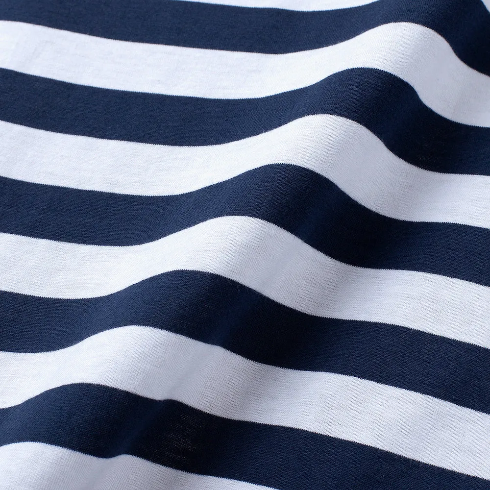 Rugby Polo Stripes White Navy Long Sleeve
