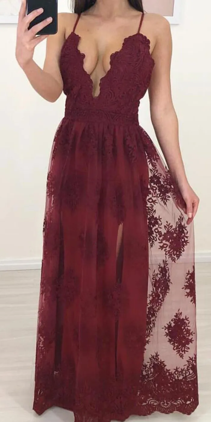 Spaghetti Strap Tulle Lace A-line Occasion Party Prom Dresses DPB3103