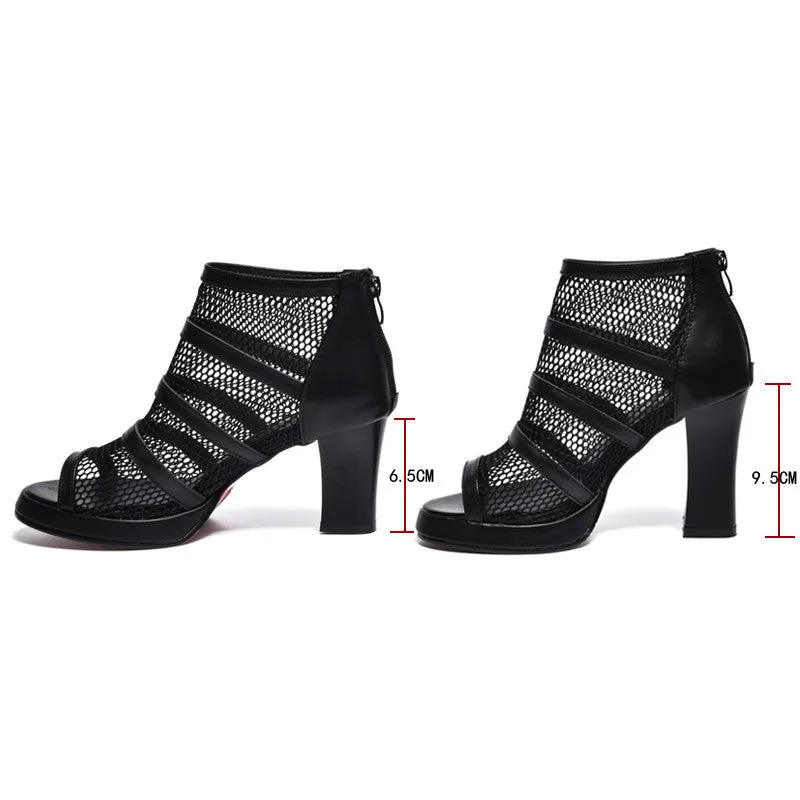 Sue  Damen Mesh High Heels mit Blockabsatz
