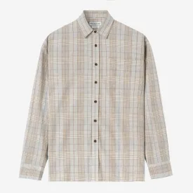 Sunny Vacation Long Sleeve Plaid Shirt - Grey Beige