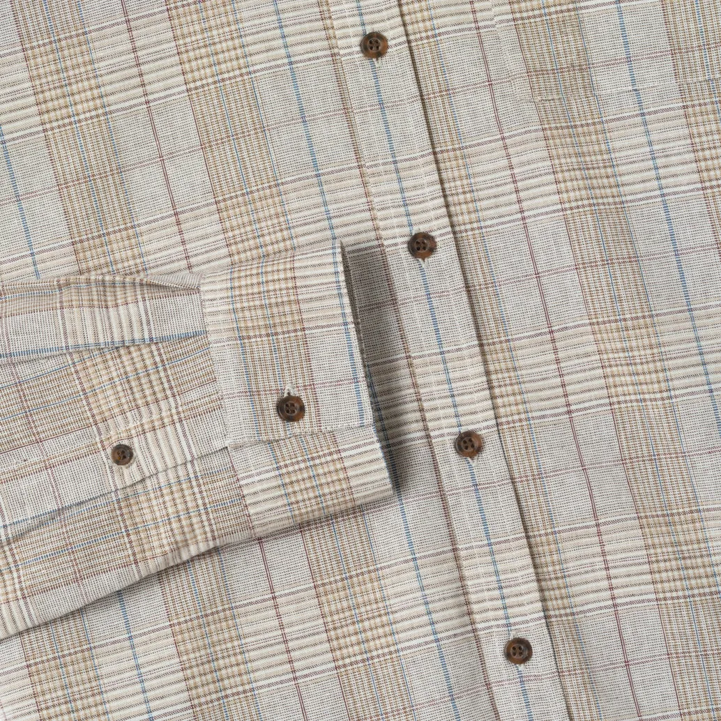Sunny Vacation Long Sleeve Plaid Shirt - Grey Beige